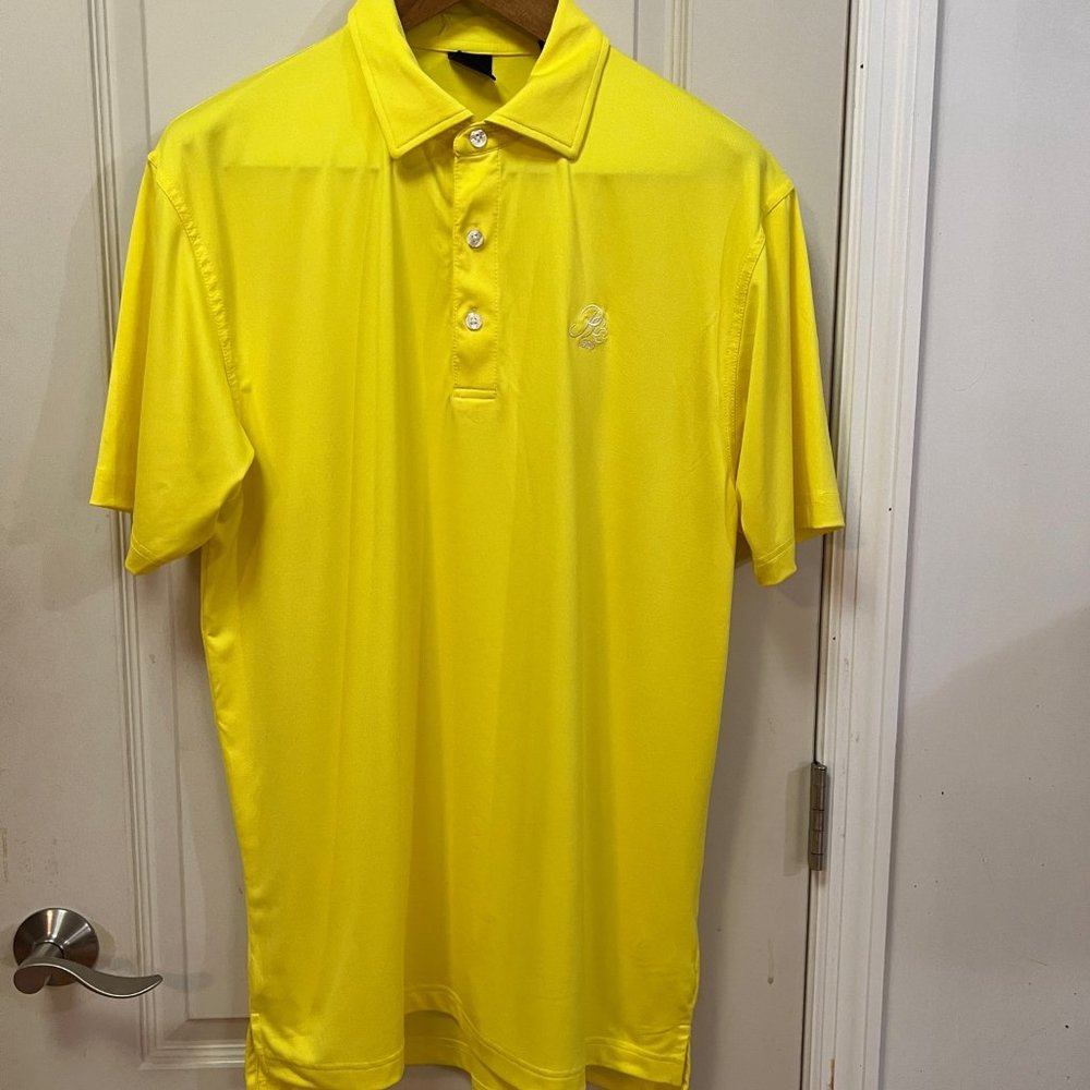 Dunning Golf Men's L 90% Polyester/10% Spandex S/S Qtr Button Golf Polo. Yellow